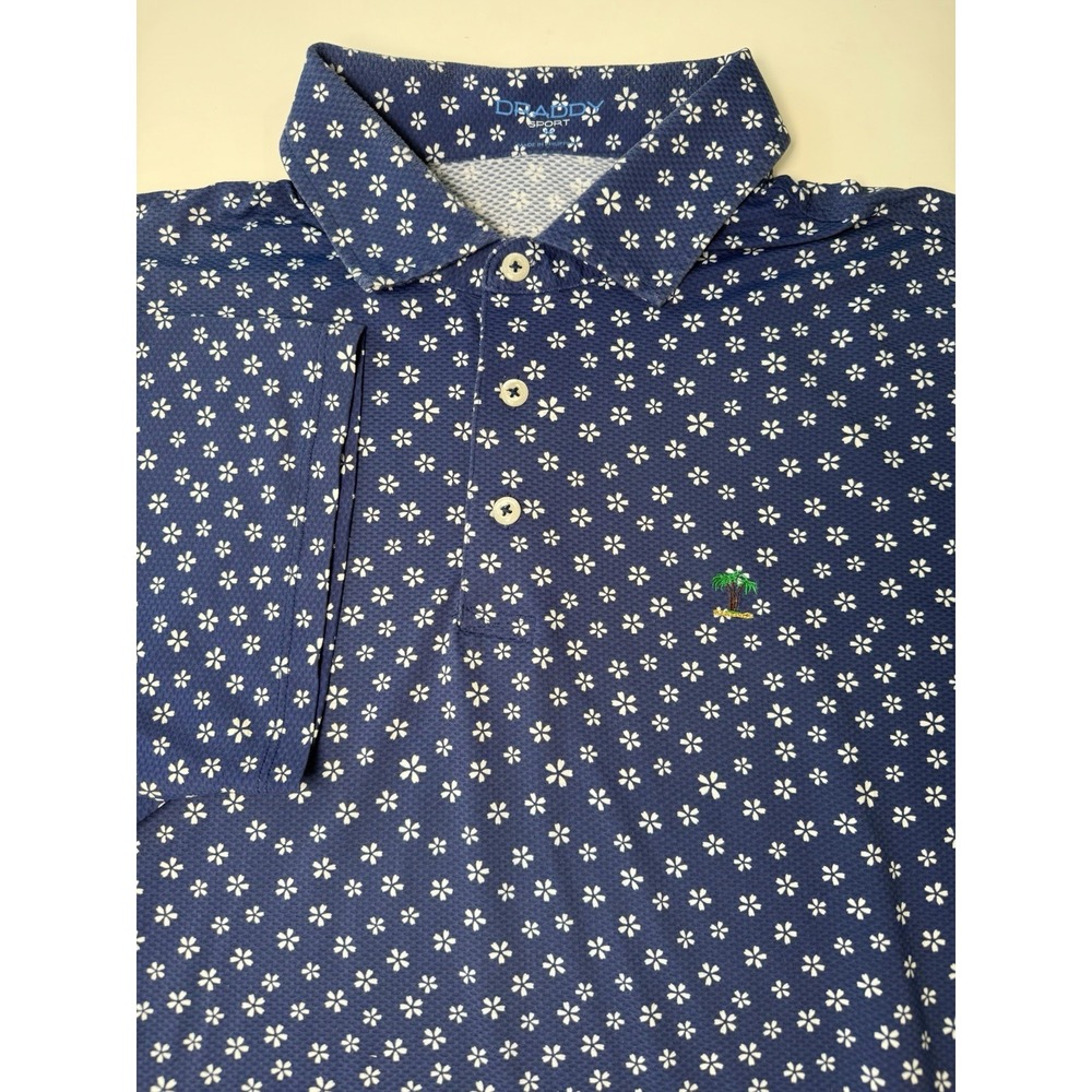 B Draddy Sport Captain Cute Polo Mens Sz M Navy White Floral Golf Performance